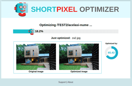 ShortPixel Web Optimizer - displaying progress.