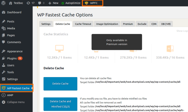 clear cache wp fastest plugin