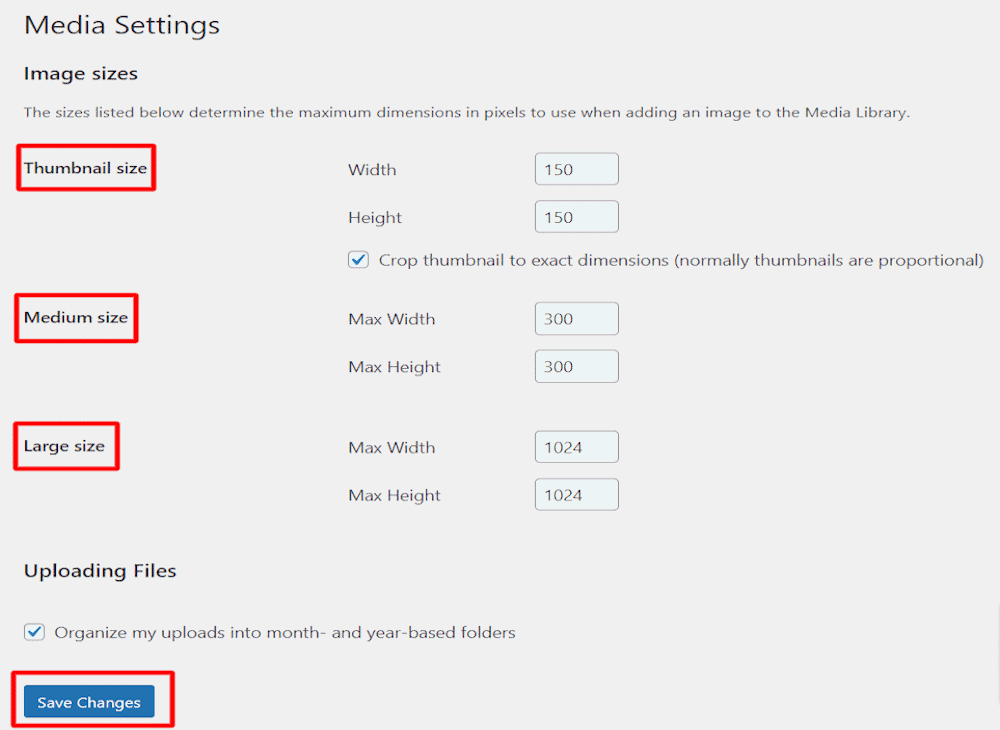 Change WordPress Default Image Sizes