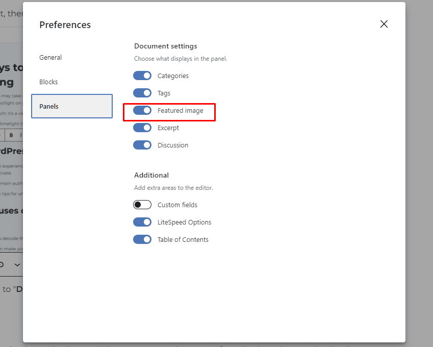 Feature Image Checkbox