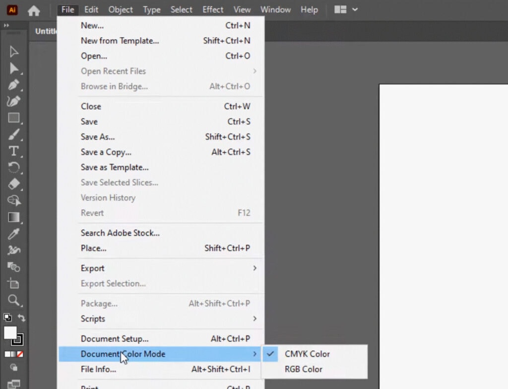convert cmyk to rgb using Illustrator document colormode color settings