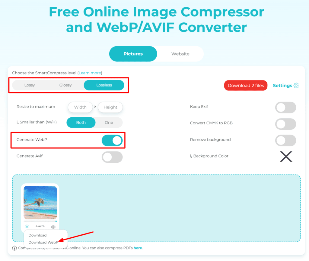 convert jpeg to webp online using Shortpixel