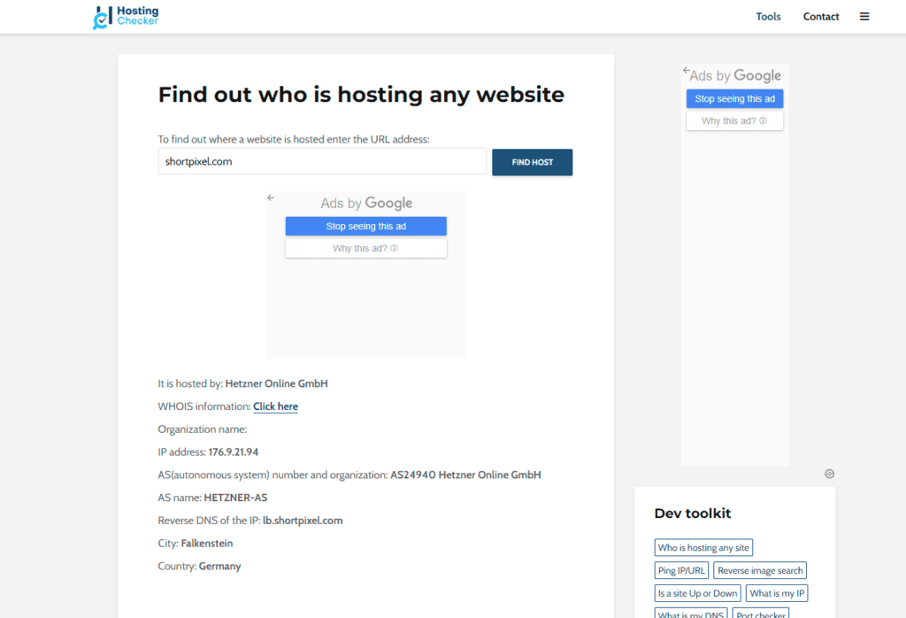 Type the website URL on the search bar to find the hosting company details