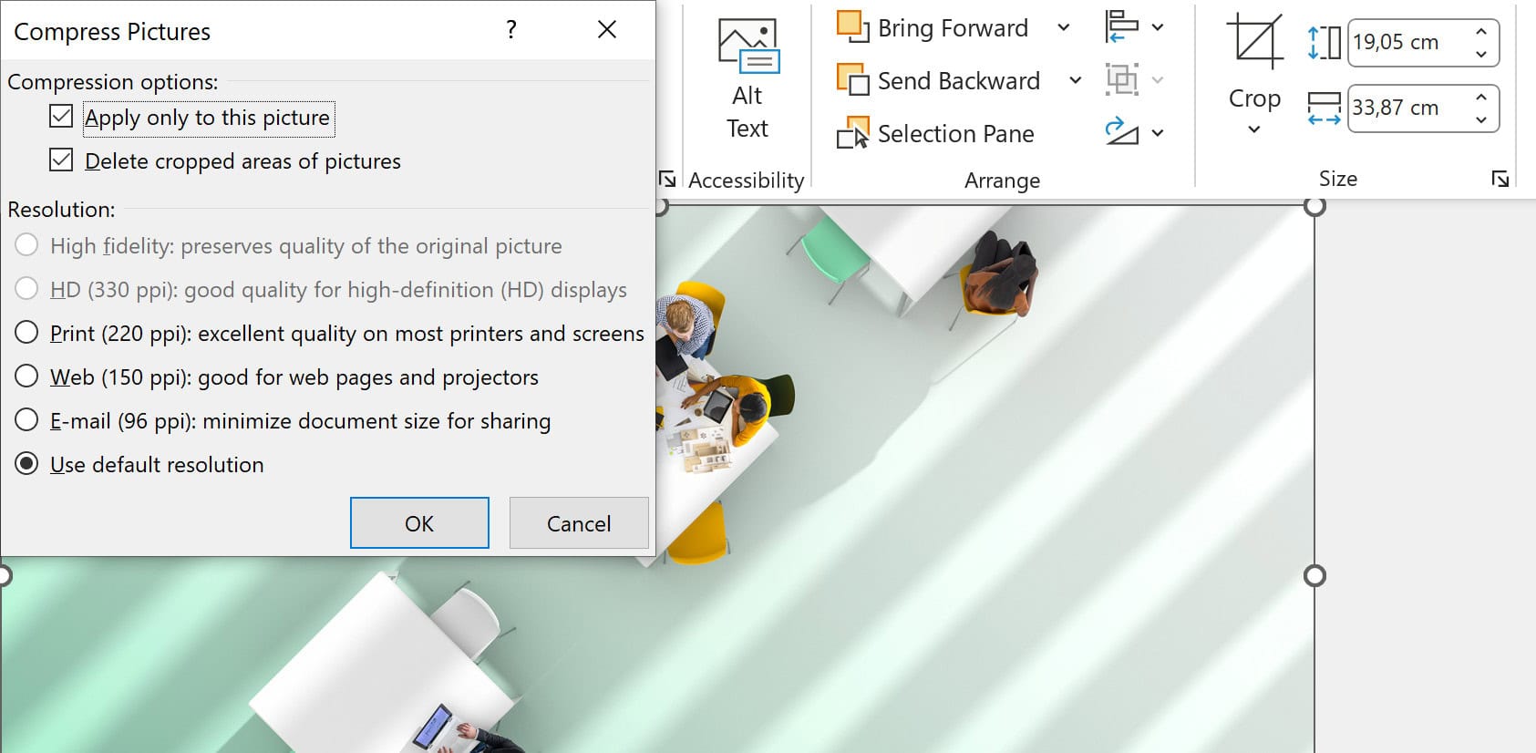 compress images in powerpoint dialog