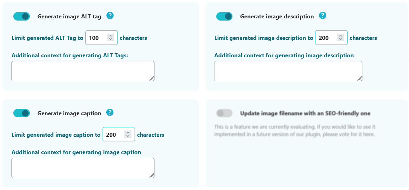 shortpixel settings ai image seo alt tags