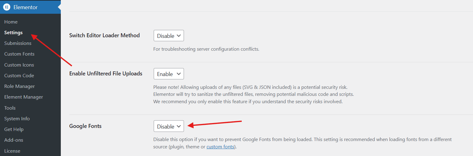 20 Common Elementor Performance Problems and How to Fix Them disable elementor google fonts