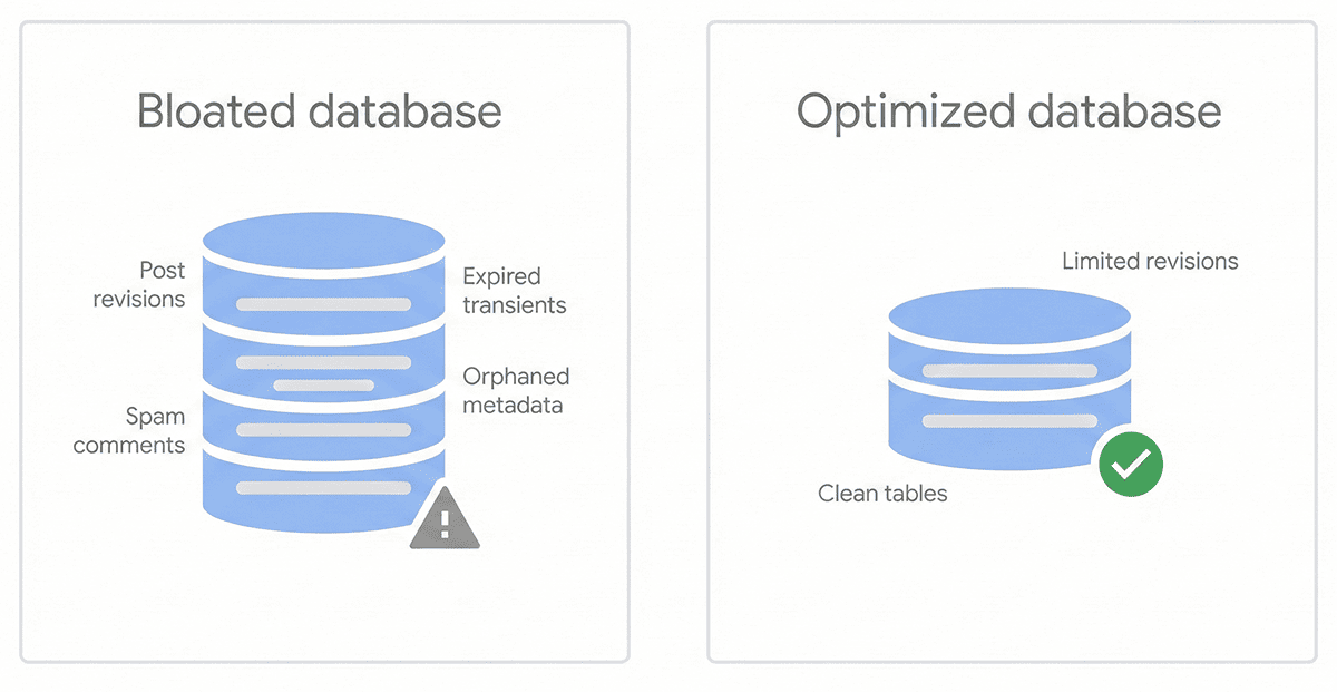 20 Common Elementor Performance Problems and How to Fix Them wordpress clean vs bloated database