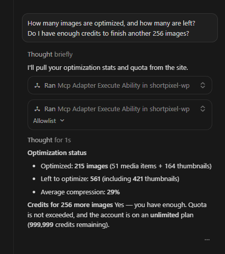 Example ShortPixel MCP result