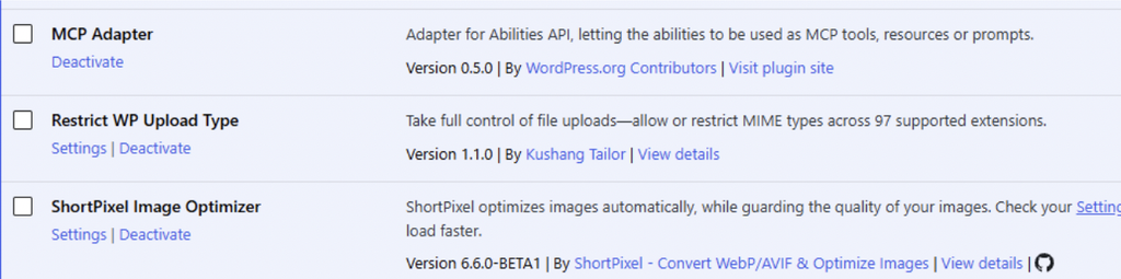 ShortPixel Image Optimizer and MCP Adapter active